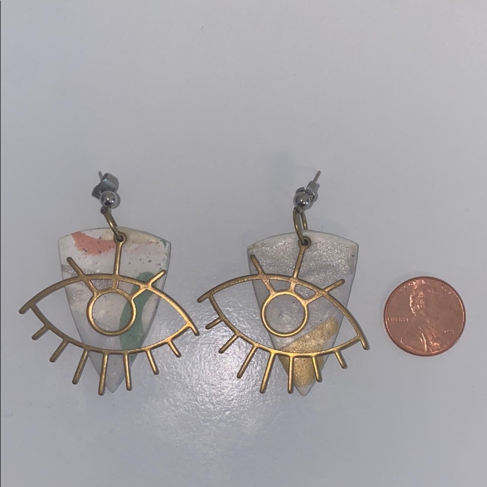 Gold Ceramic Eye Earrings